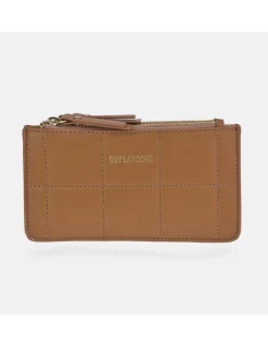 GUY LAROCHE Monedero plano con cremallera para mujer en piel napa costura