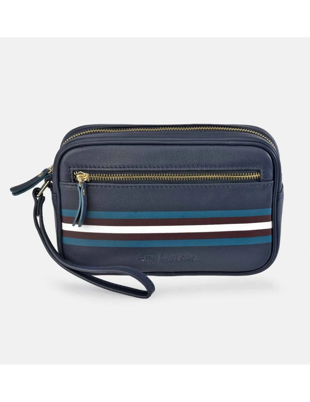 GUY LAROCHE Neceser de mano con cremallera para hombre en piel Rayas