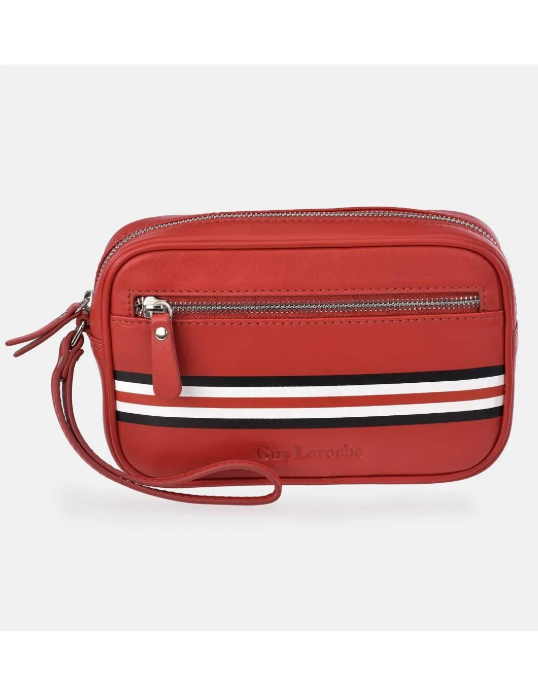 GUY LAROCHE Neceser de mano con cremallera para hombre en piel Rayas
