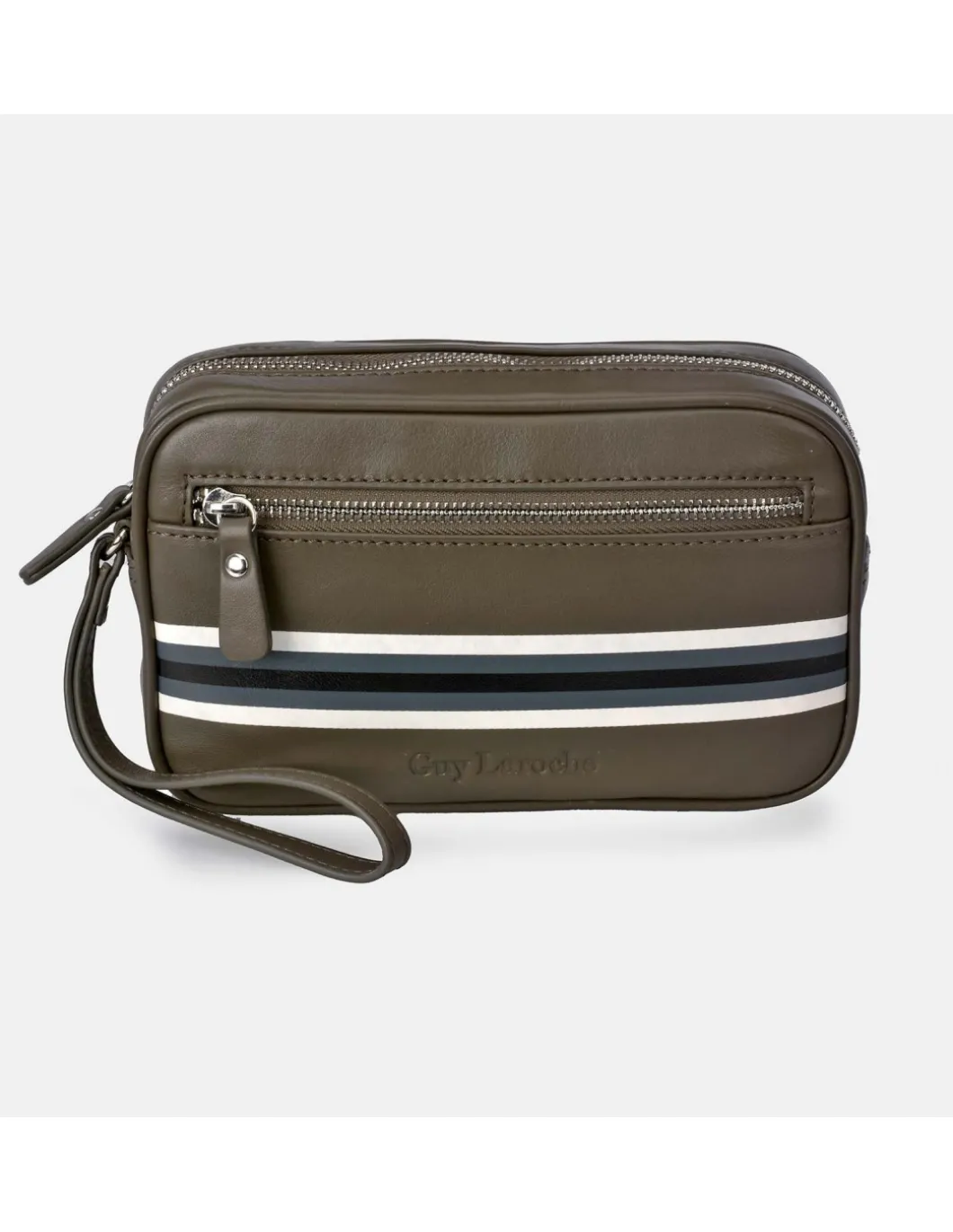GUY LAROCHE Neceser de mano con cremallera para hombre en piel Rayas