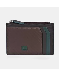 GUY LAROCHE tarjetero piel combinada símil carbono con cremallera para caballero