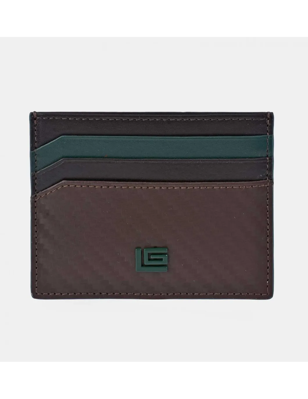 GUY LAROCHE tarjetero plano en piel combinada símil carbono para caballero