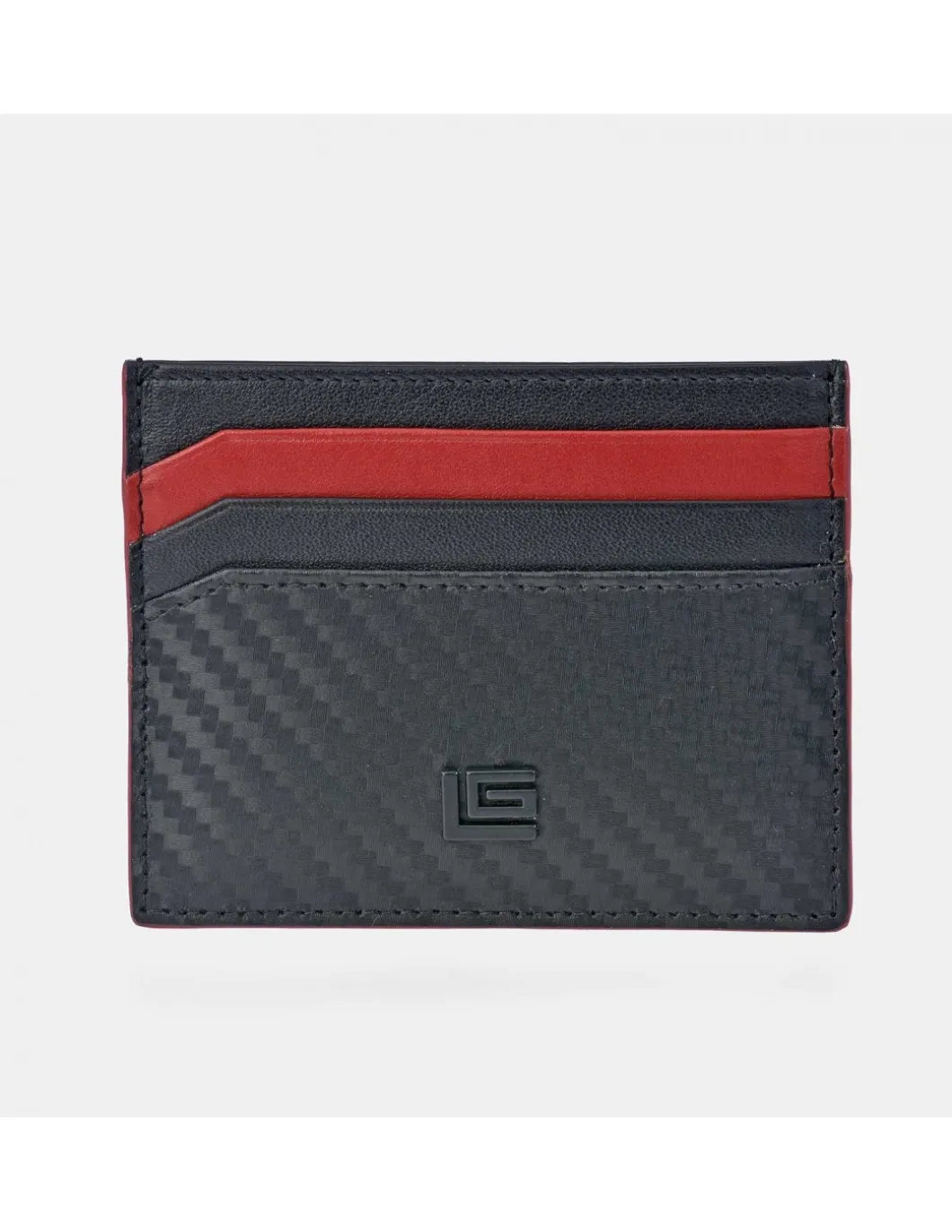 GUY LAROCHE tarjetero plano en piel combinada símil carbono para caballero