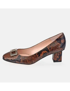 GUY LAROCHE Zapato de tacón cuadrado para mujer piel grabado Serpiente