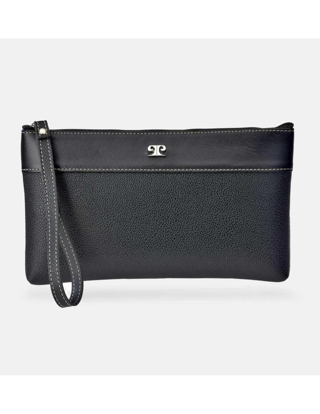 PIERRE CARDIN bolso de mano plano con asa y cremallera para mujer en piel sintética