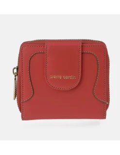 PIERRE CARDIN Monedero billetero pequeño con pespunte en piel para mujer