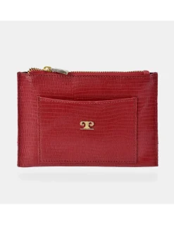 PIERRE CARDIN Monedero con cremallera plano para mujer en piel grabada