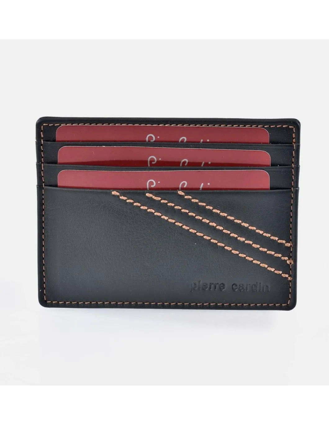 PIERRE CARDIN Tarjetero plano de piel para hombre colección Gacela