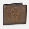 POLICE cartera de piel con calavera tipo americano para hombre