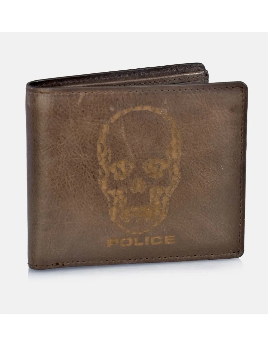 POLICE cartera de piel con calavera tipo americano para hombre