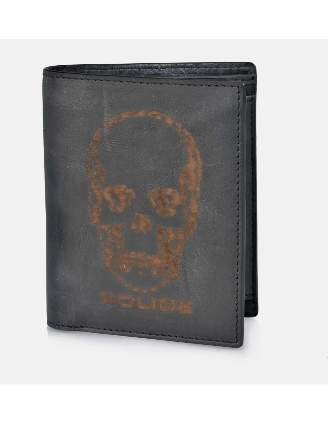 POLICE cartera de piel con calavera para hombre con monedero interior