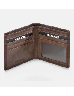 POLICE cartera de piel tipo americano para hombre logo grabado