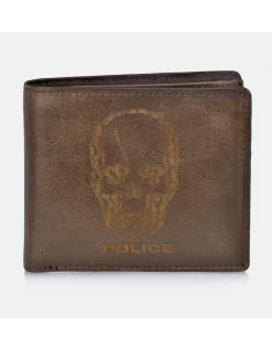 POLICE cartera de piel tipo americano con calavera para hombre con monedero