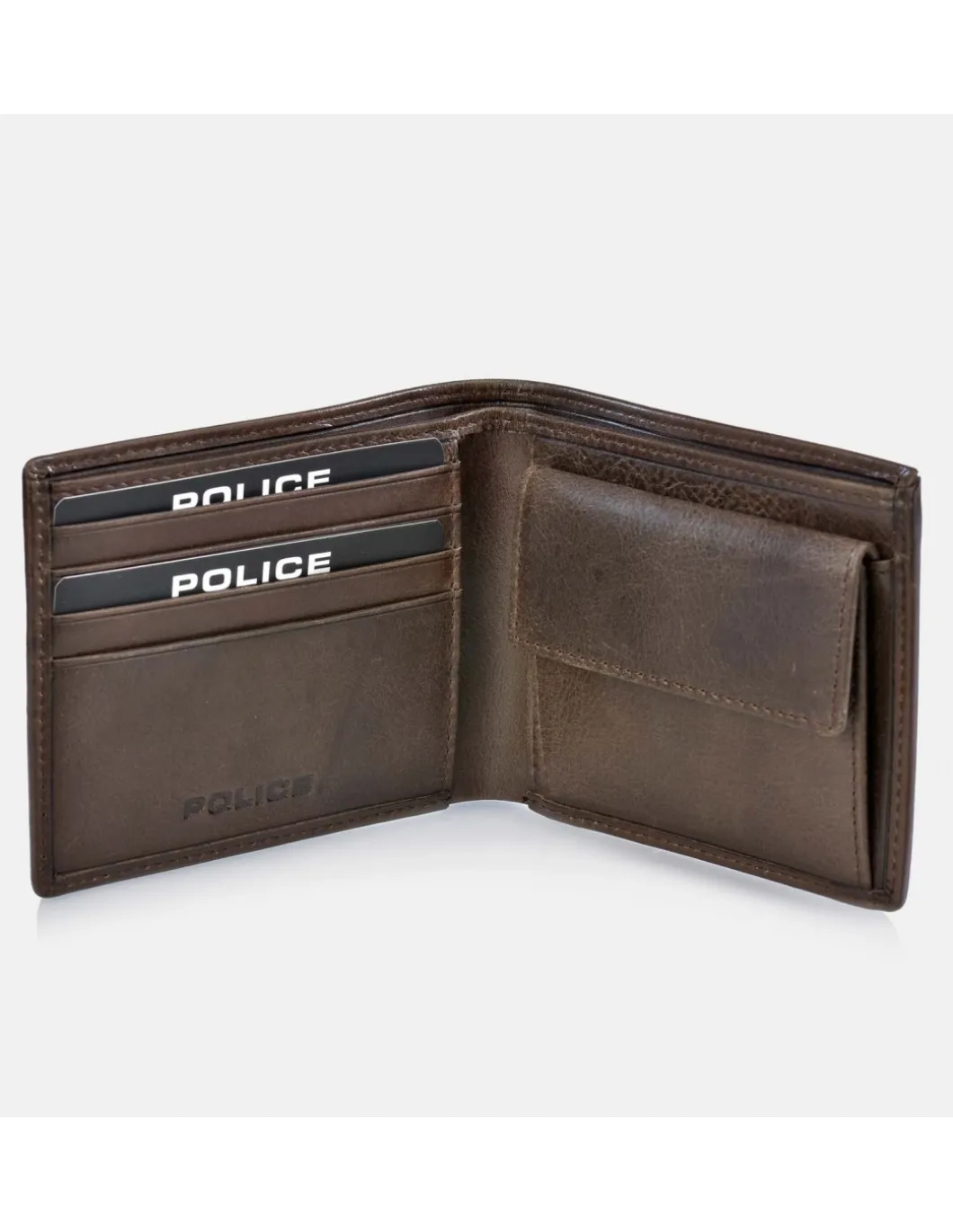 POLICE cartera de piel tipo americano para hombre con monedero