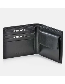 POLICE cartera de piel tipo americano para hombre con monedero