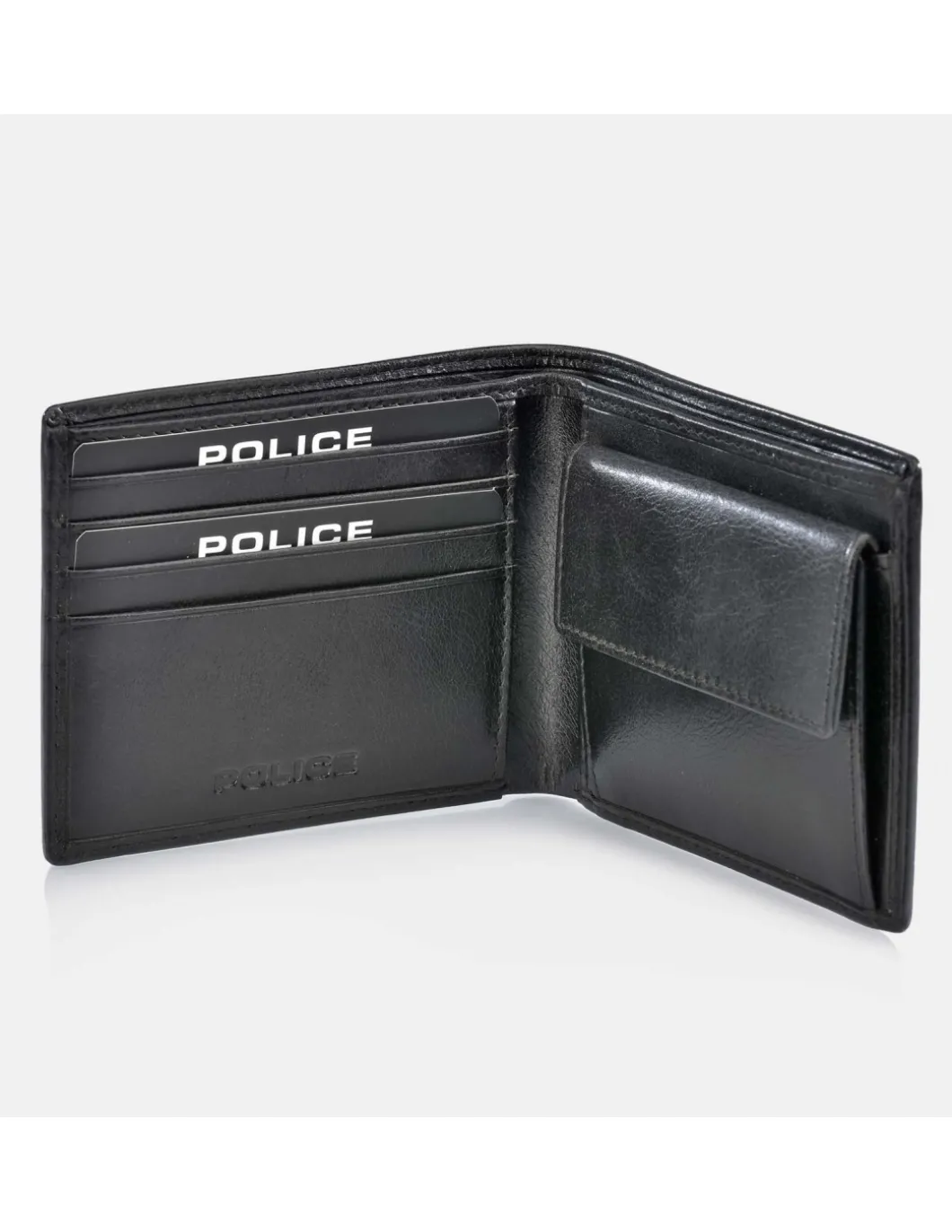 POLICE cartera de piel tipo americano para hombre con monedero