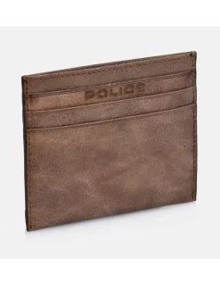 POLICE tarjetero plano de piel para hombre con logo