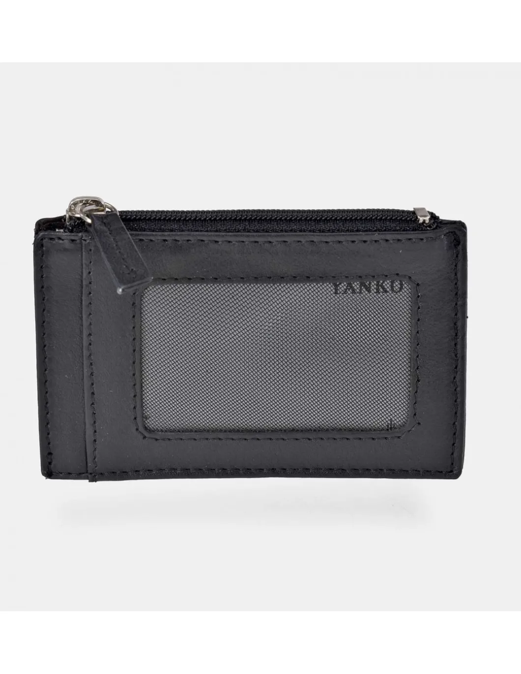 Tarjetero plano de piel con cremallera YANKO