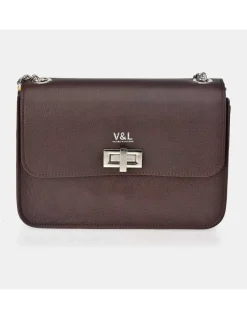 Victorio & Lucchino Bolso bandolera metálica con solapa para mujer piel grabado