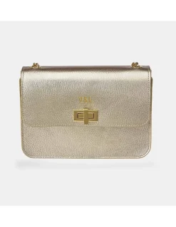 Victorio & Lucchino Bolso bandolera metálica con solapa para mujer piel grabado