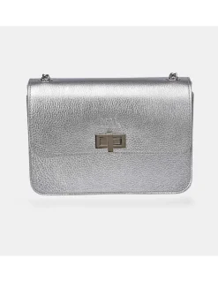 Victorio & Lucchino Bolso bandolera metálica con solapa para mujer piel grabado