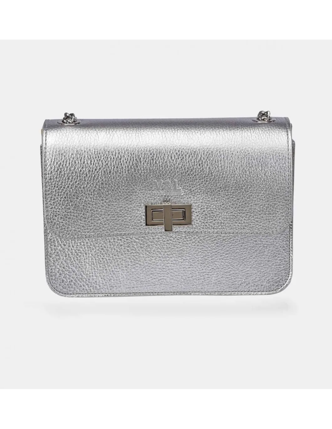 Victorio & Lucchino Bolso bandolera metálica con solapa para mujer piel grabado