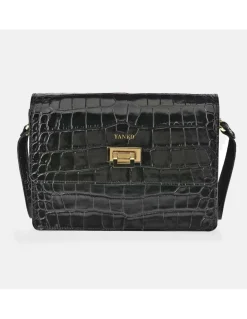 YANKO bolso bandolera grande con solapa para mujer en piel grabado con cierre metálico