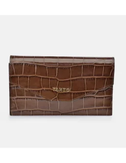 YANKO bolso de mano plano con bandolera y solapa para mujer en piel grabada