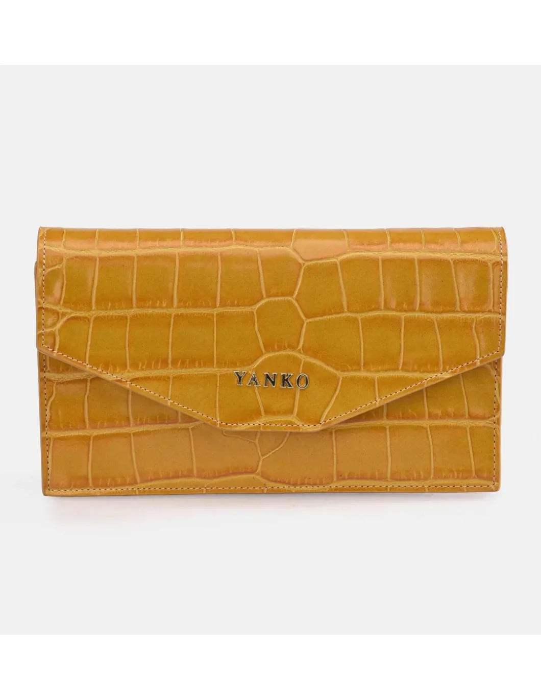 YANKO bolso de mano plano con bandolera y solapa para mujer en piel grabada