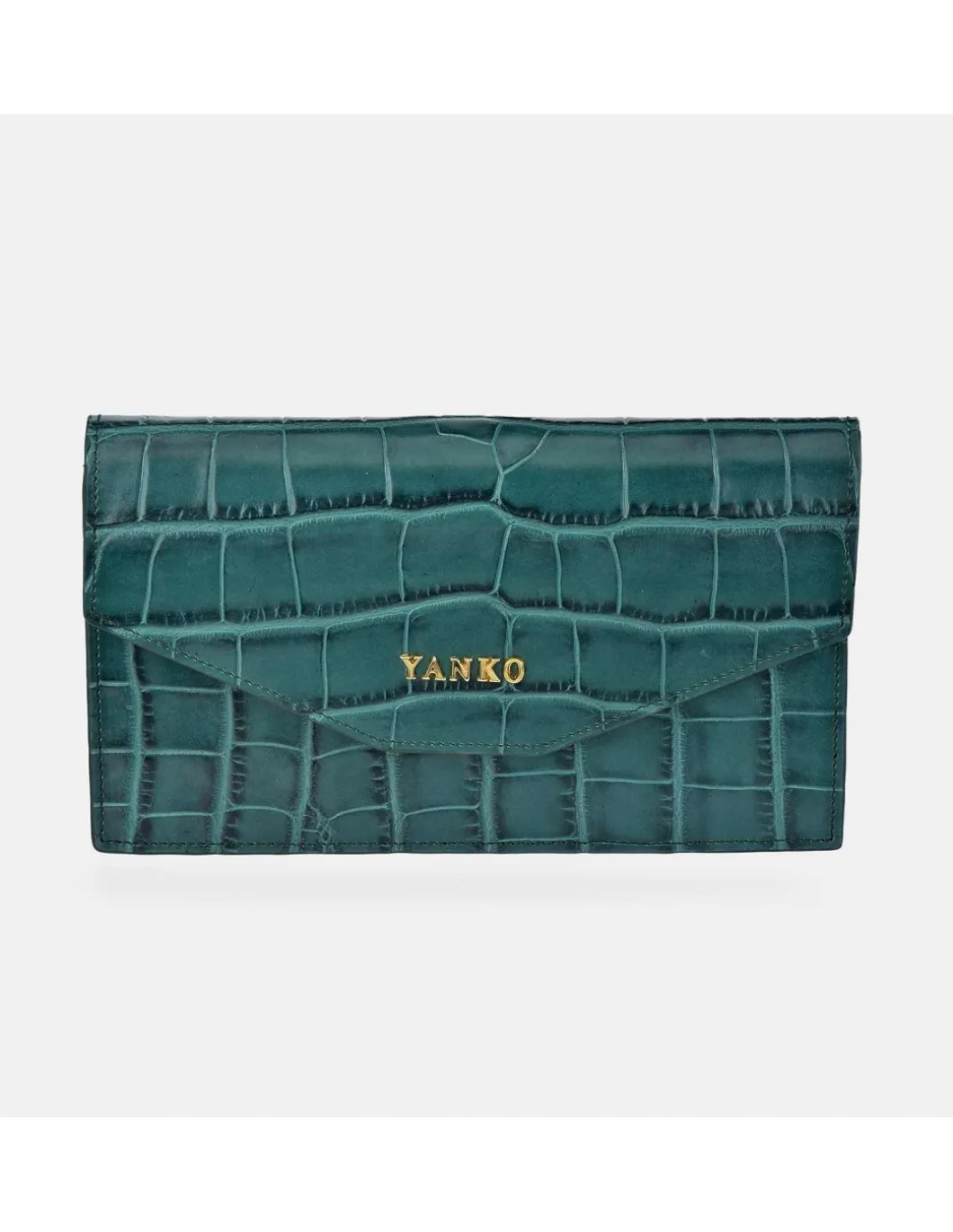 YANKO bolso de mano plano con bandolera y solapa para mujer en piel grabada