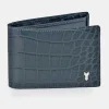 YANKO cartera de piel azul tipo americano con billetera y monedero para hombre