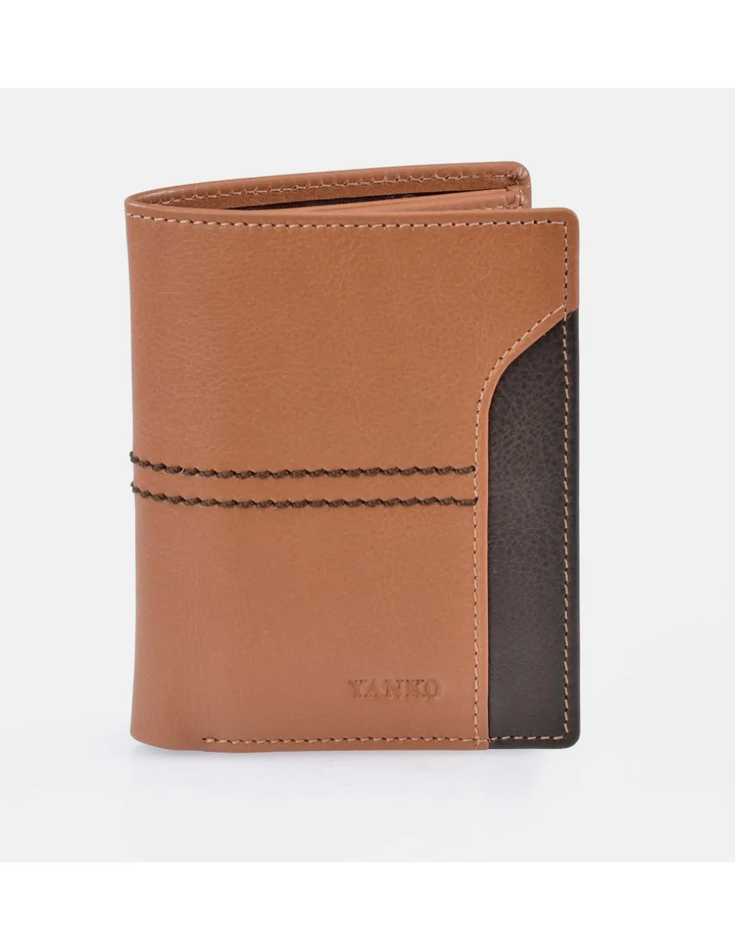 YANKO Cartera de piel para hombre con costuras
