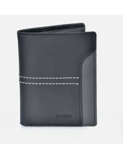 YANKO Cartera de piel para hombre con costuras