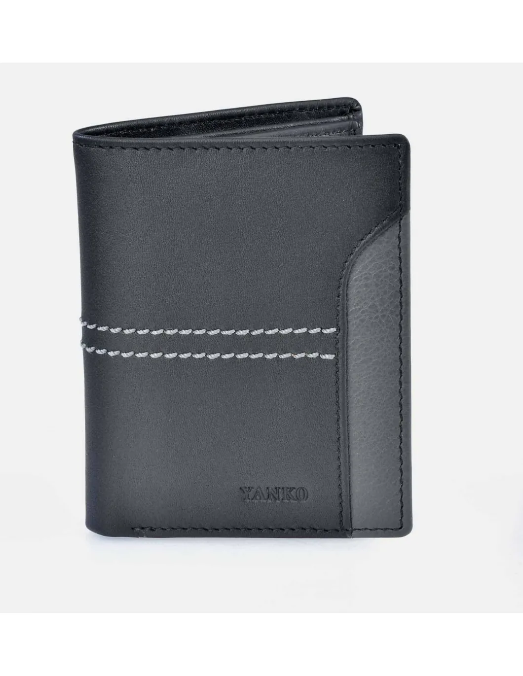 YANKO Cartera de piel para hombre con costuras