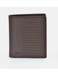 YANKO Cartera grande de piel perforada para hombre