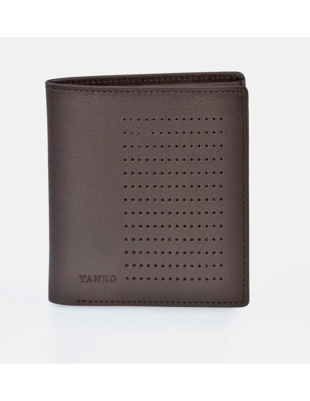 YANKO Cartera grande de piel perforada para hombre