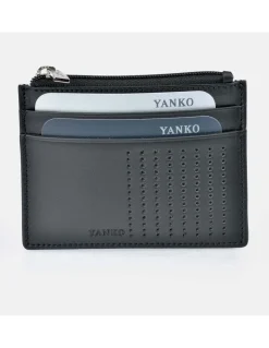 YANKO Tarjetero plano de piel para hombre con cremallera