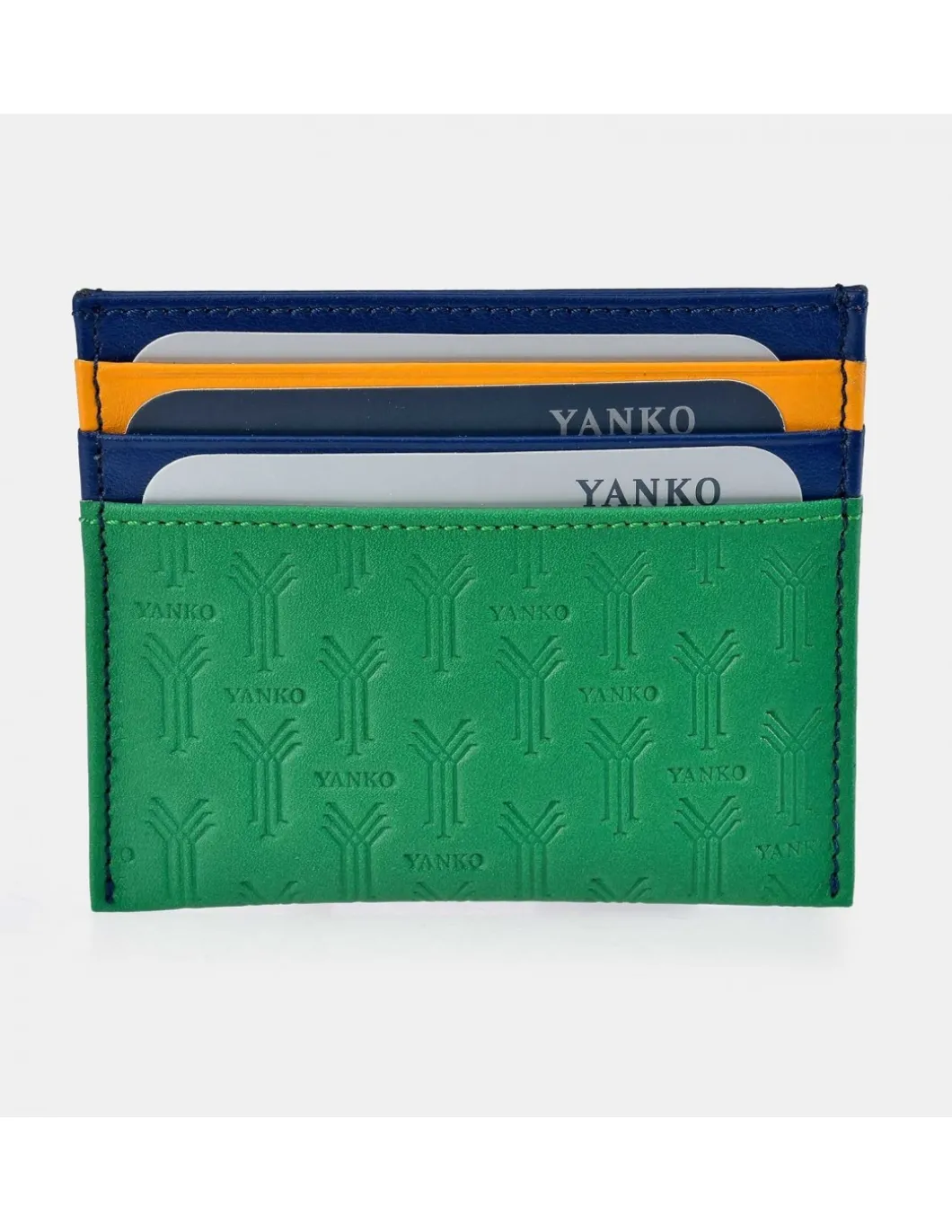 YANKO Tarjetero plano para hombre piel colores logo grabaden