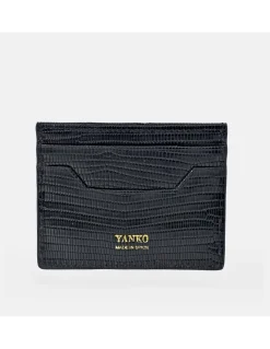 YANKO tarjetero plano piel para caballero grabado raya